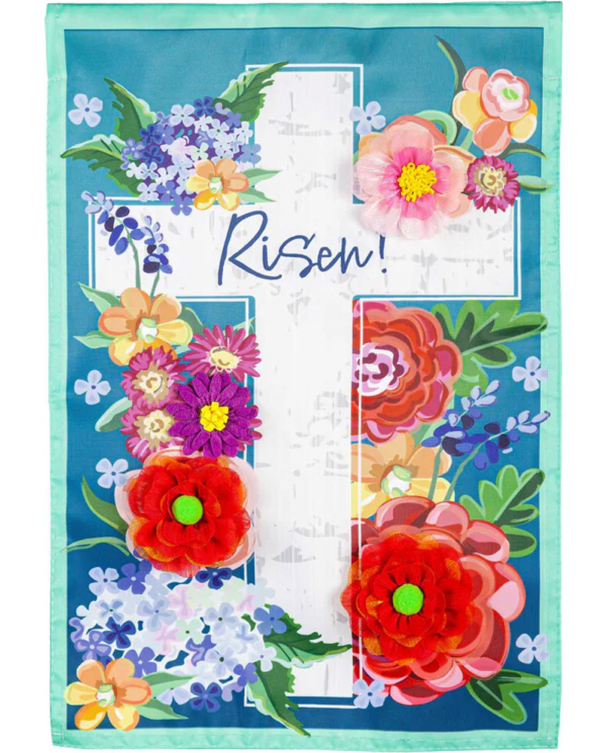 Floral Easter Cross Applique Garden Flag