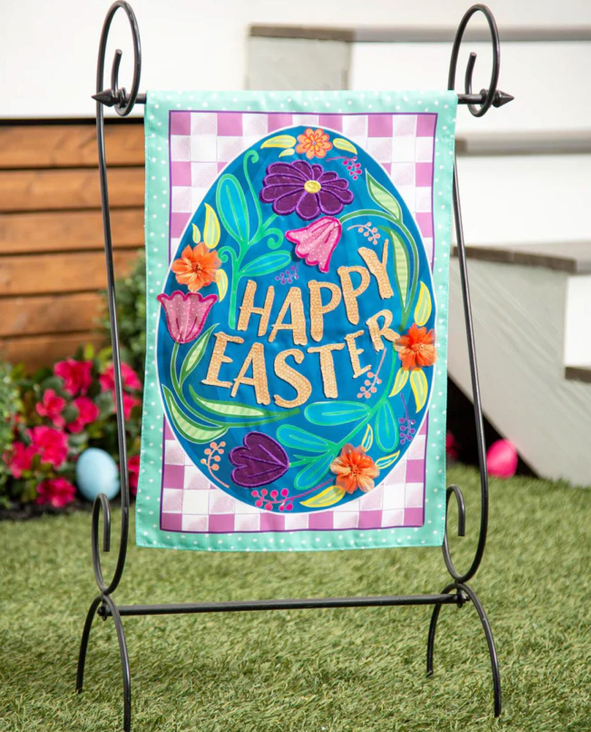 Happy Easter Egg Applique Garden Flag