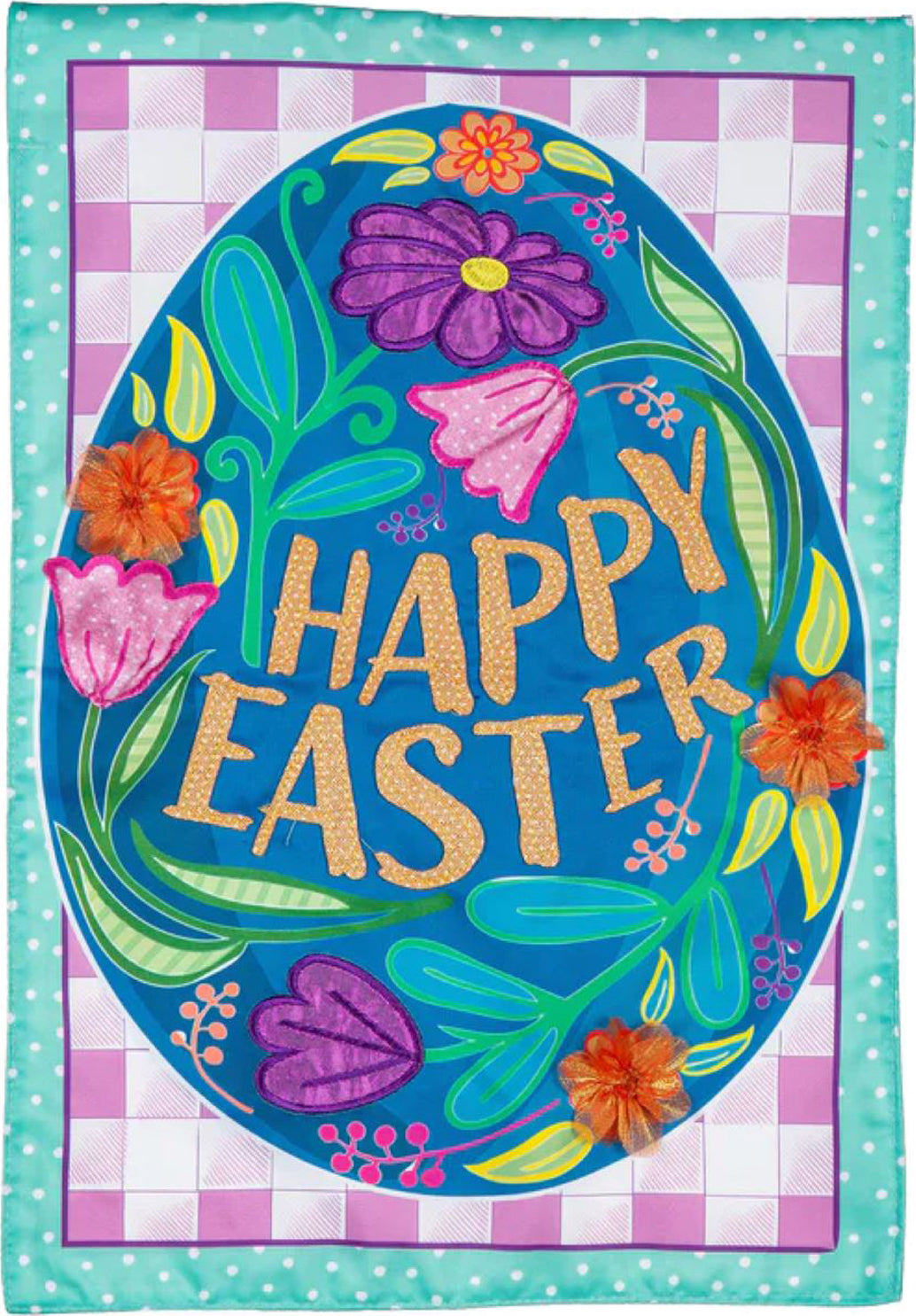 Happy Easter Egg Applique Garden Flag