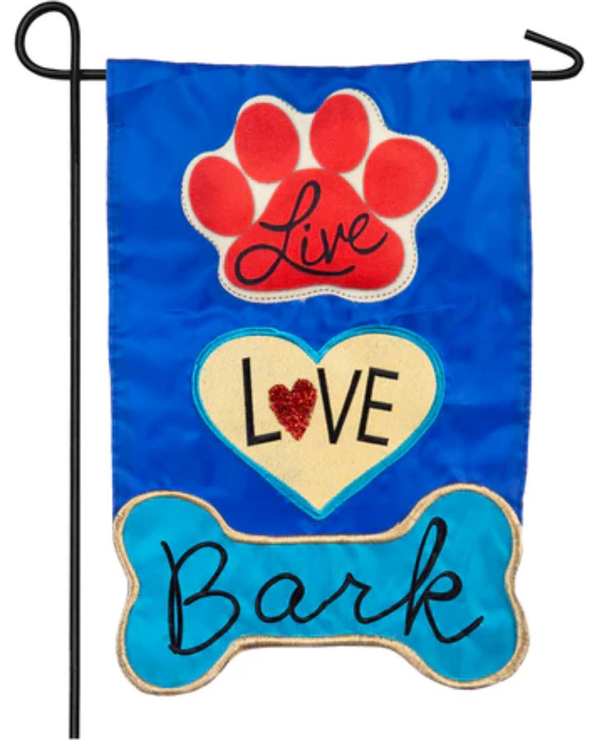 Live, Love, Bark, Garden Applique Flag