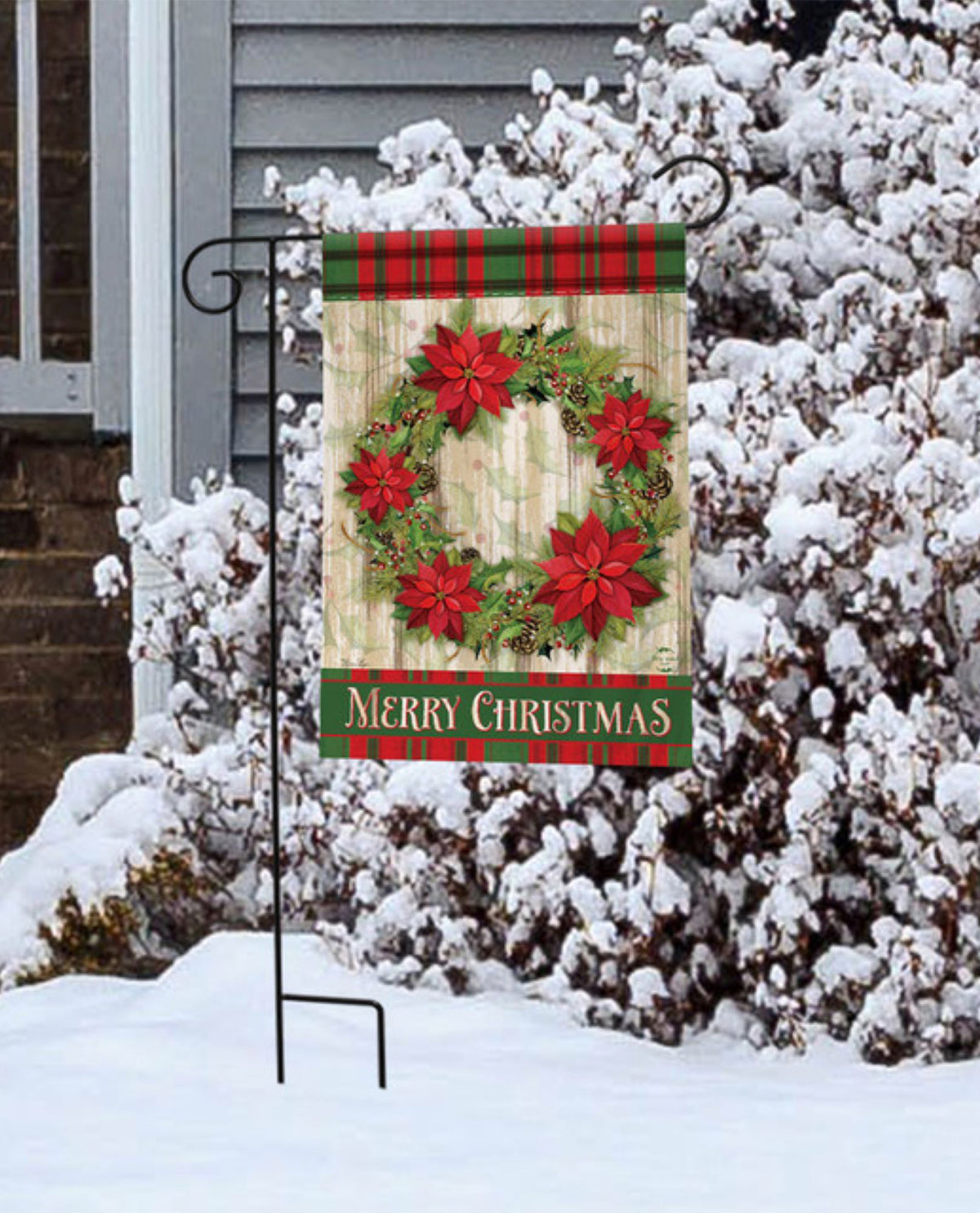 Christmas Poinsettia Wreath Garden Flag