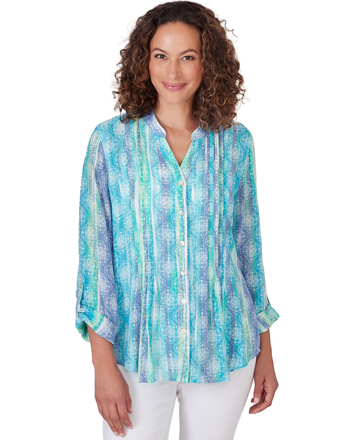 Ruby Road Missy Watercolor Stripe Silky Top