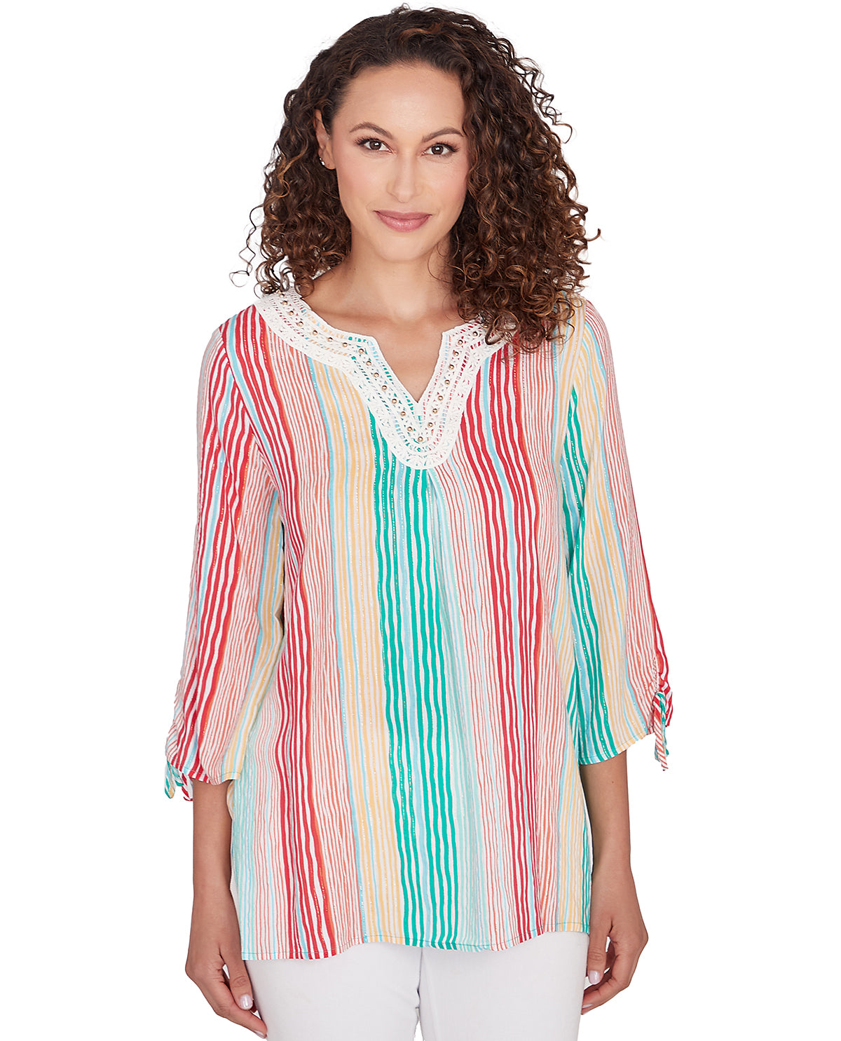 Ruby Road Missy Tropical Splash Wavy Stripe Woven Top