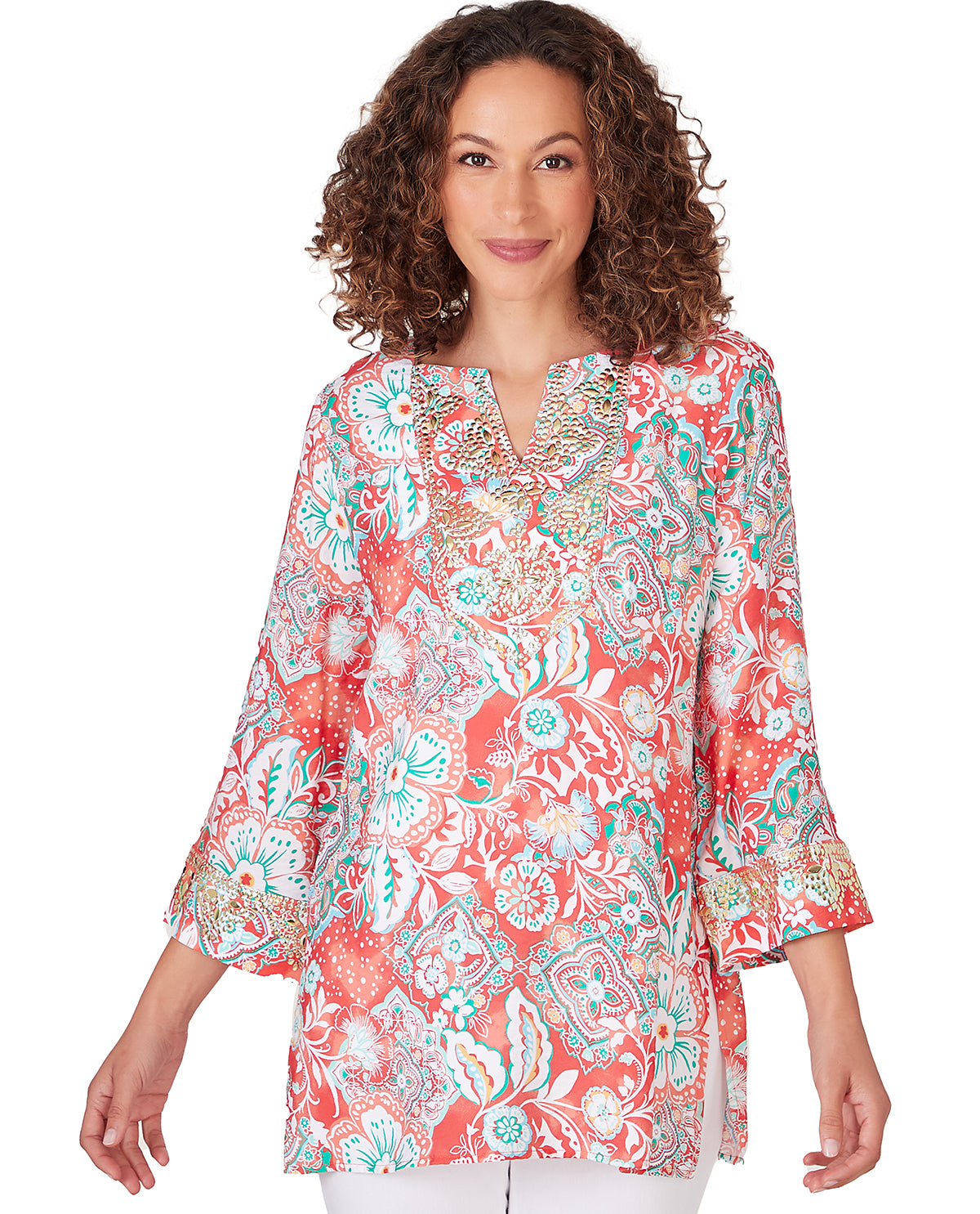 Ruby Road Missy Tropical Splash Floral Voile Woven Top