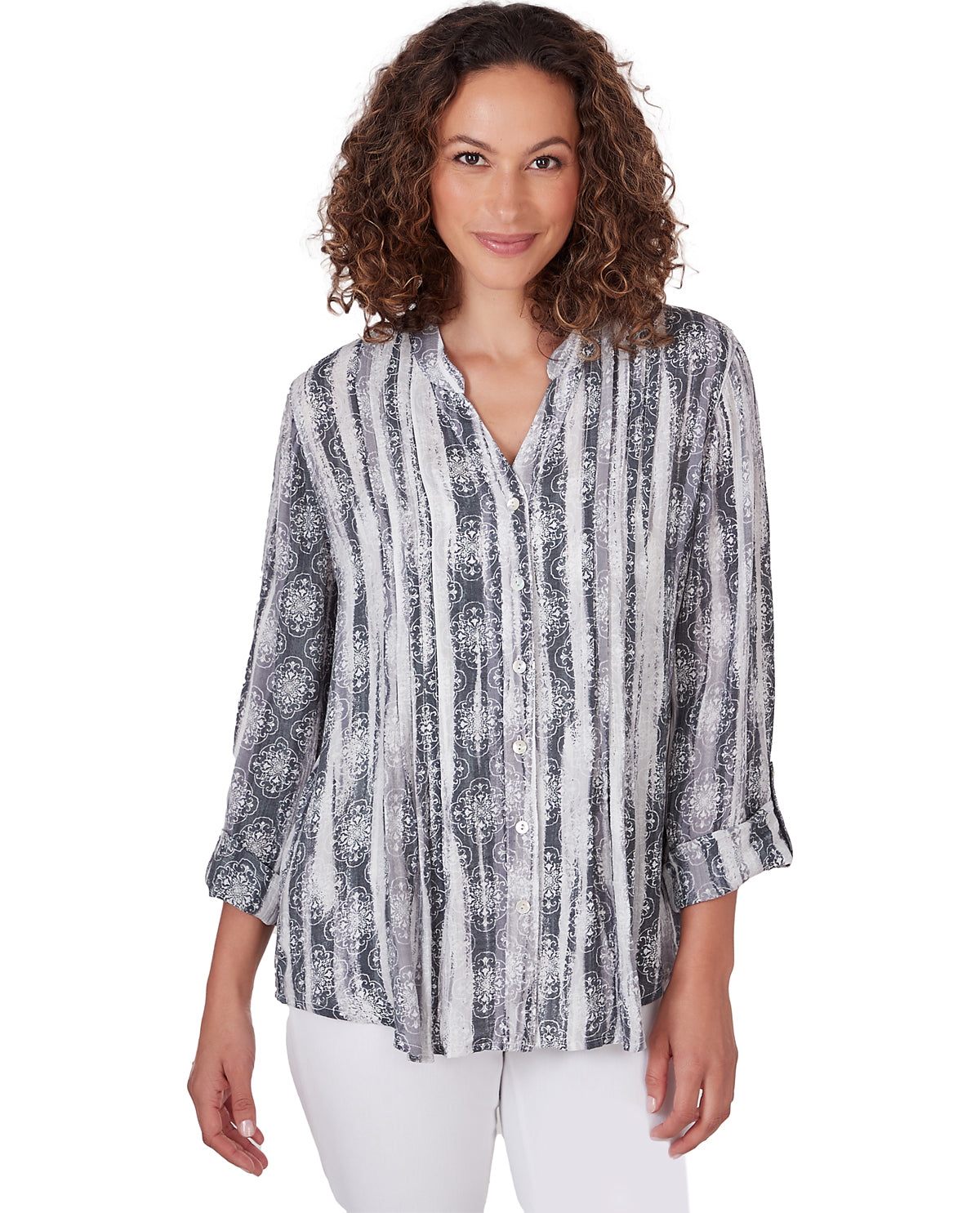 Ruby Road Missy Watercolor Stripe Silky Top