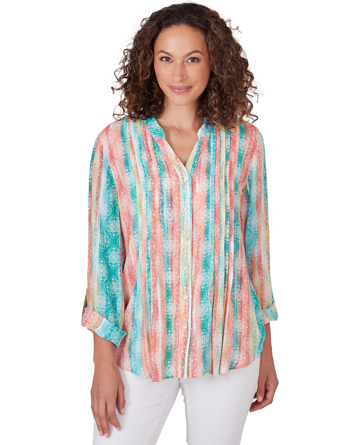 Ruby Road Missy Watercolor Stripe Silky Top