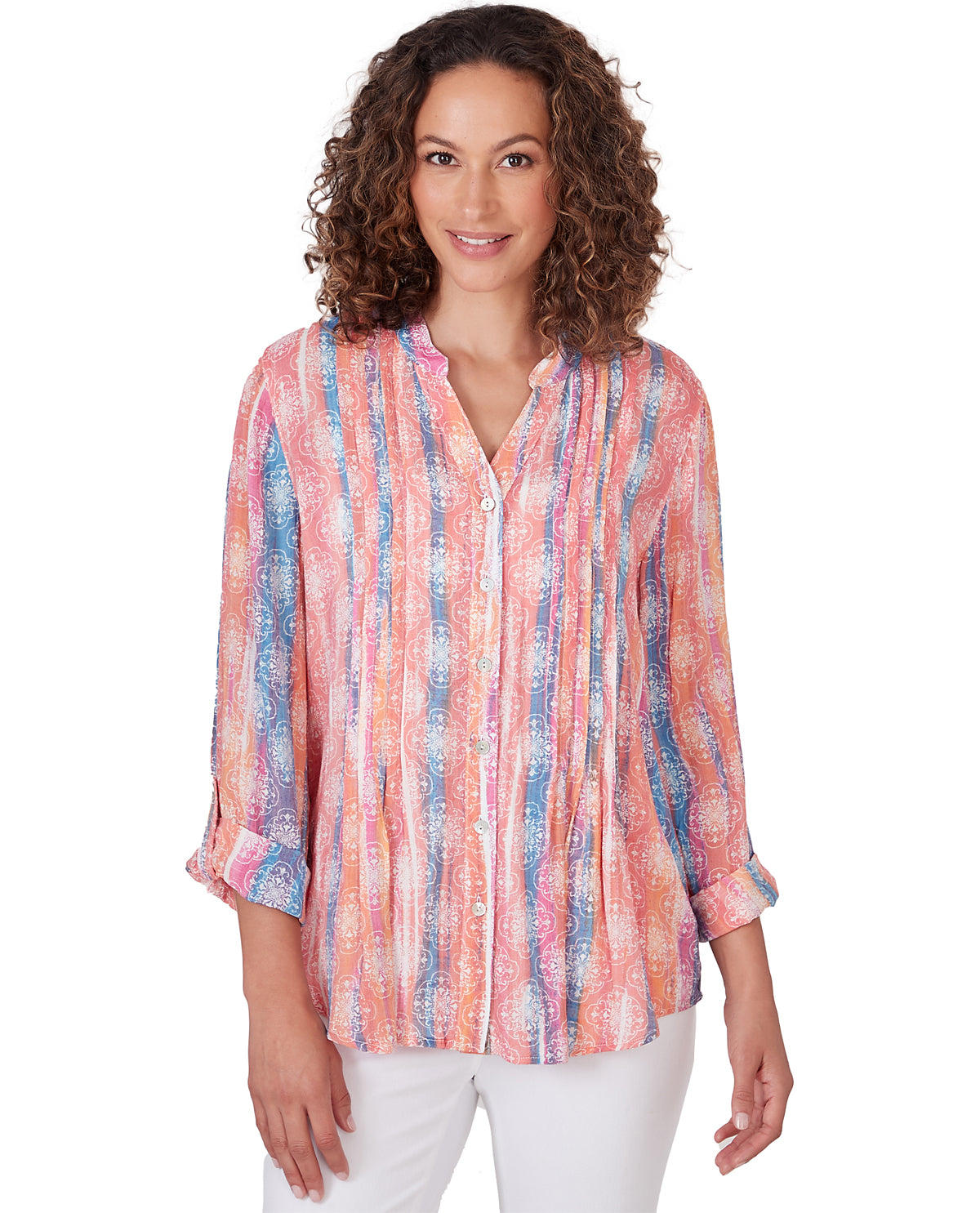 Ruby Road Missy Watercolor Stripe Silky Top