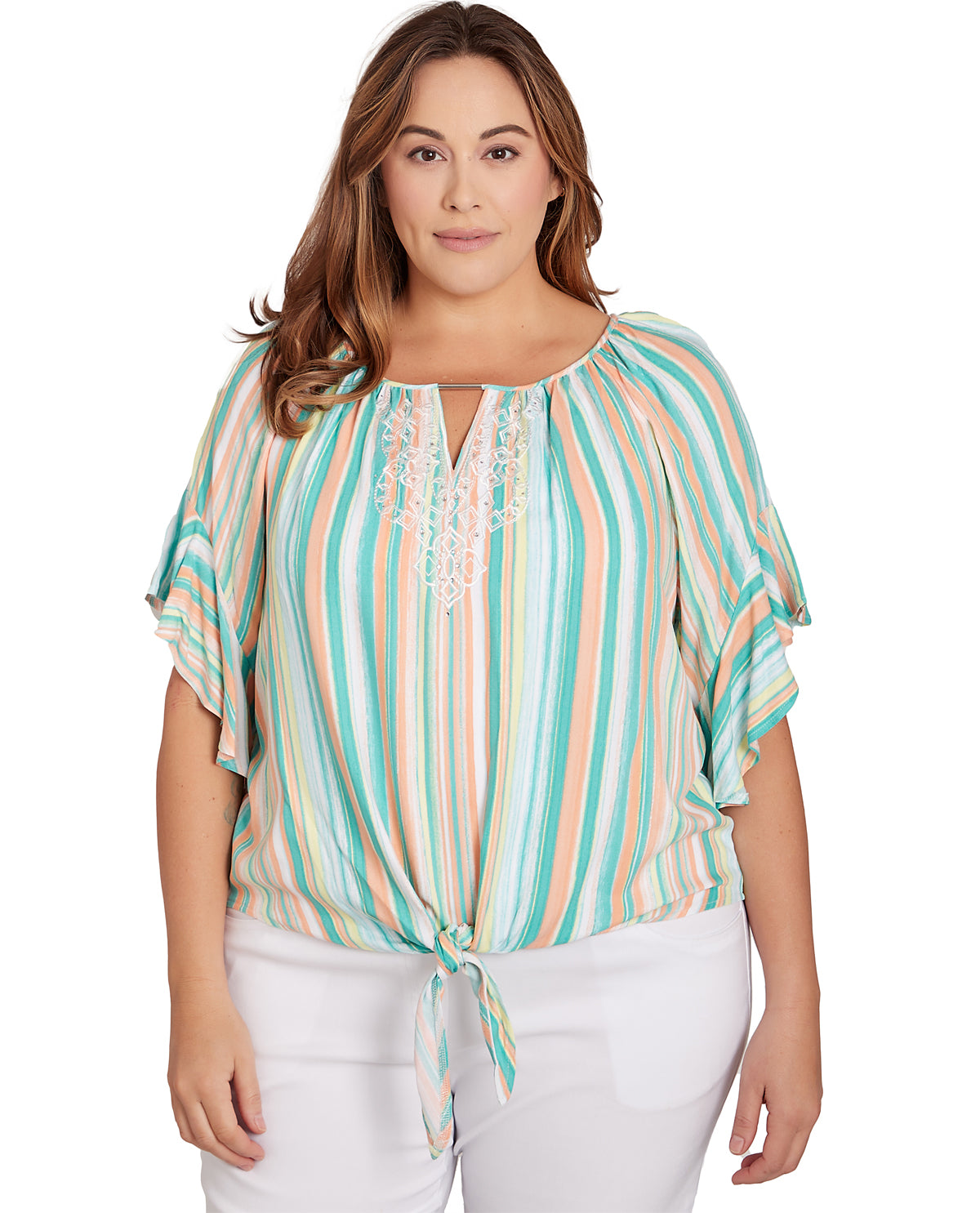 Ruby Road Plus Soft Stripe Rayon Challis Top