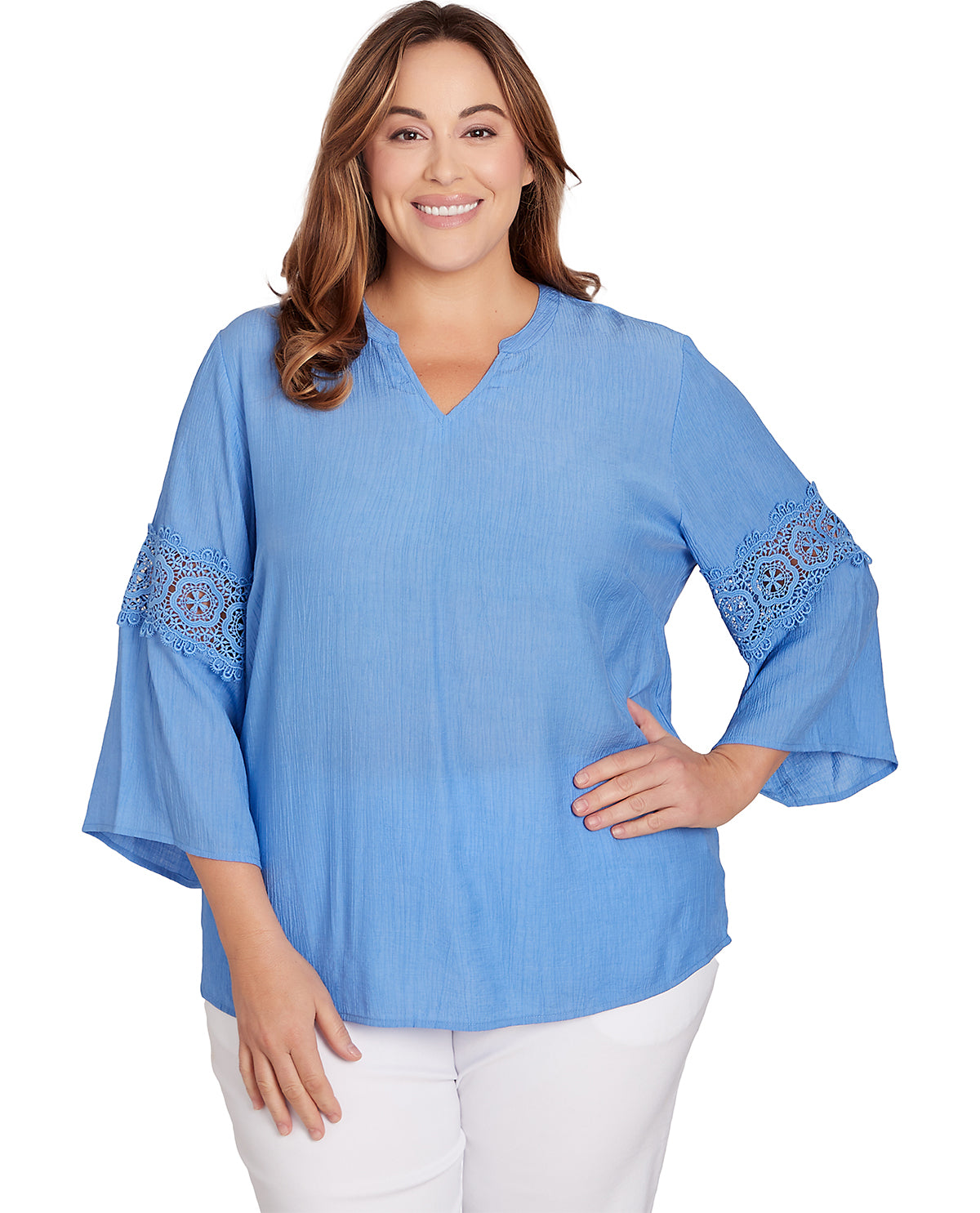 Ruby Road Plus Solid Rayon Gauze V-Neck Top