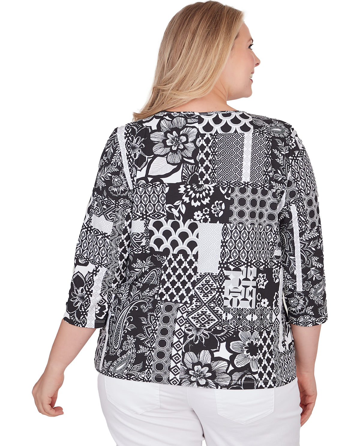 Ruby Road Women's Pattern Play Abstract Black Jersey Top