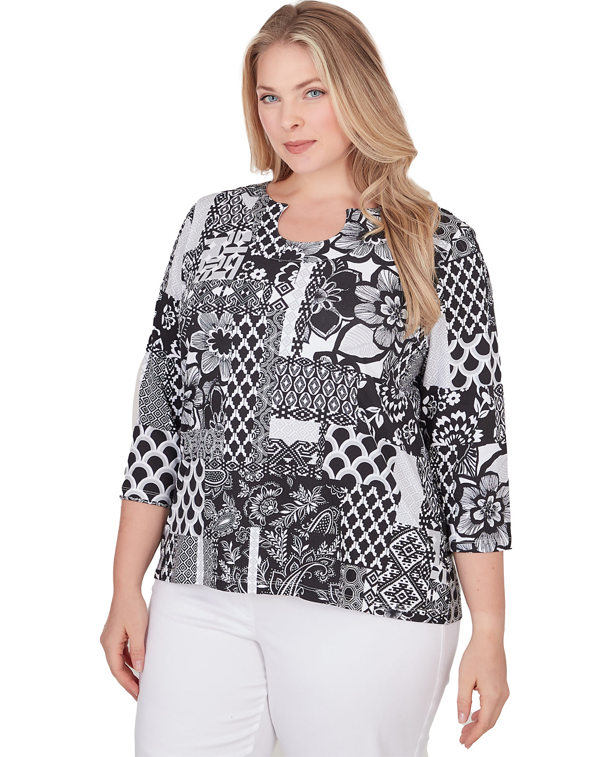 Ruby Road Women's Pattern Play Abstract Black Jersey Top