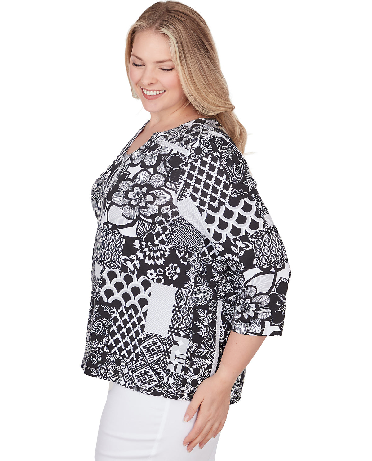 Ruby Road Women's Pattern Play Abstract Black Jersey Top