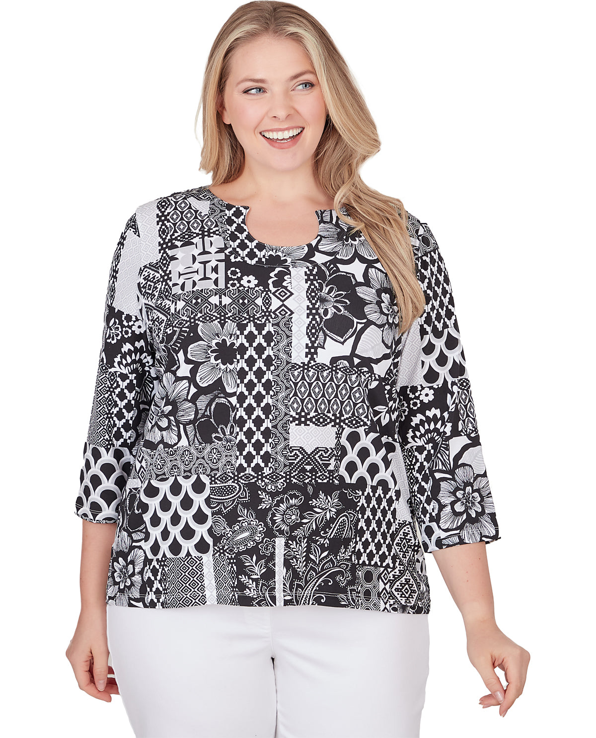Ruby Road Women's Pattern Play Abstract Black Jersey Top