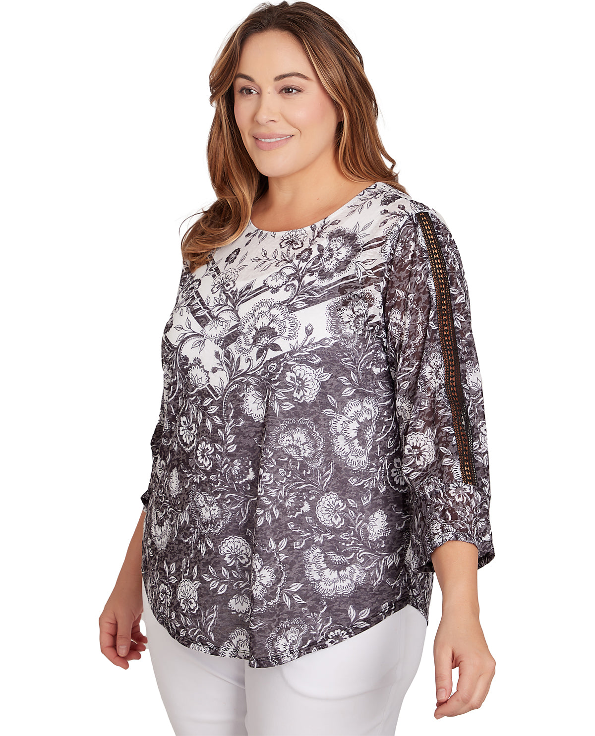 Ruby Road Women's Pattern Play Burnout Printed Jersey Top