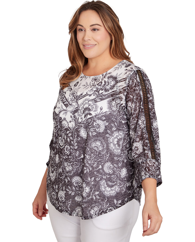 Ruby Road Women's Pattern Play Burnout Printed Jersey Top
