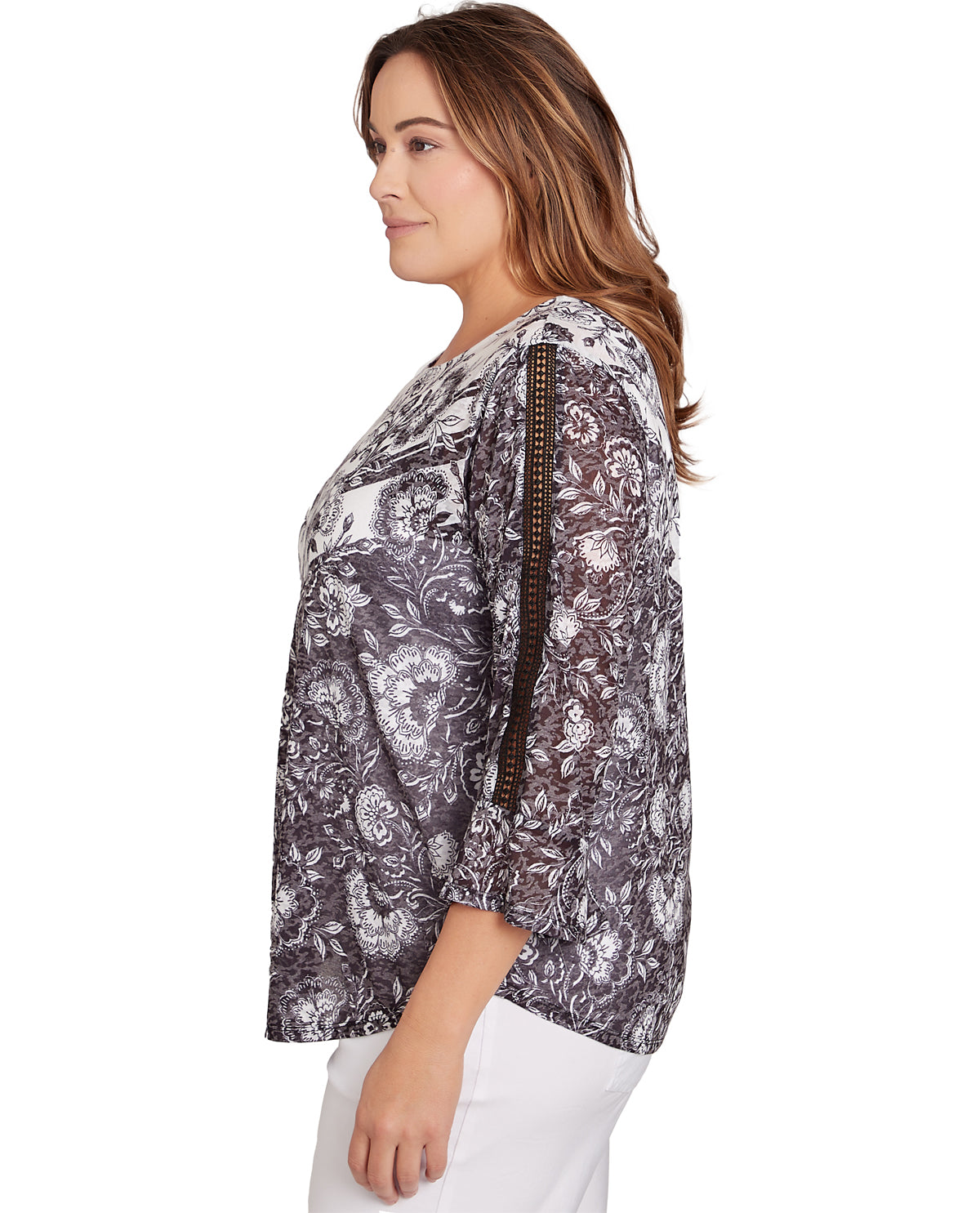 Ruby Road Women's Pattern Play Burnout Printed Jersey Top