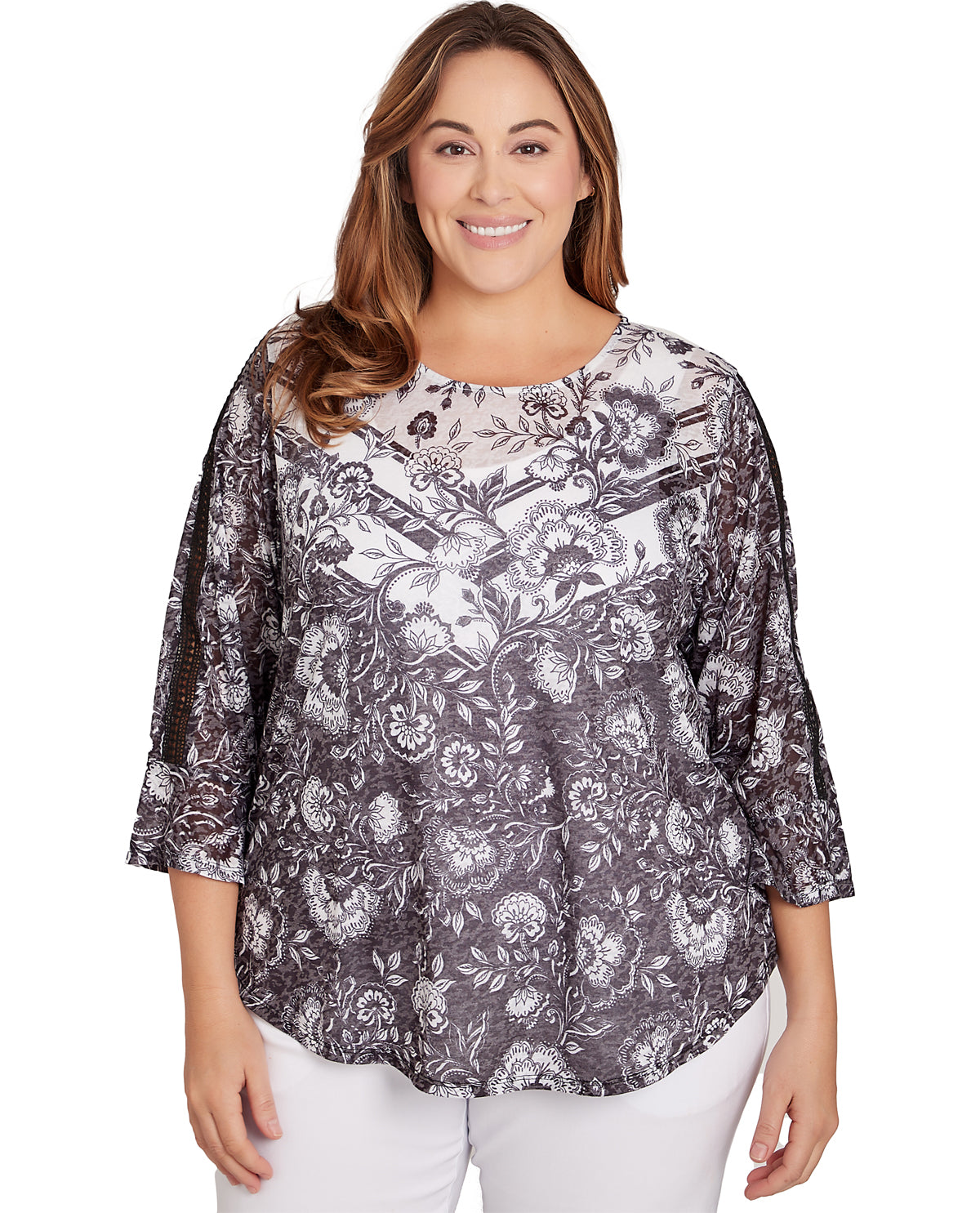 Ruby Road Women's Pattern Play Burnout Printed Jersey Top