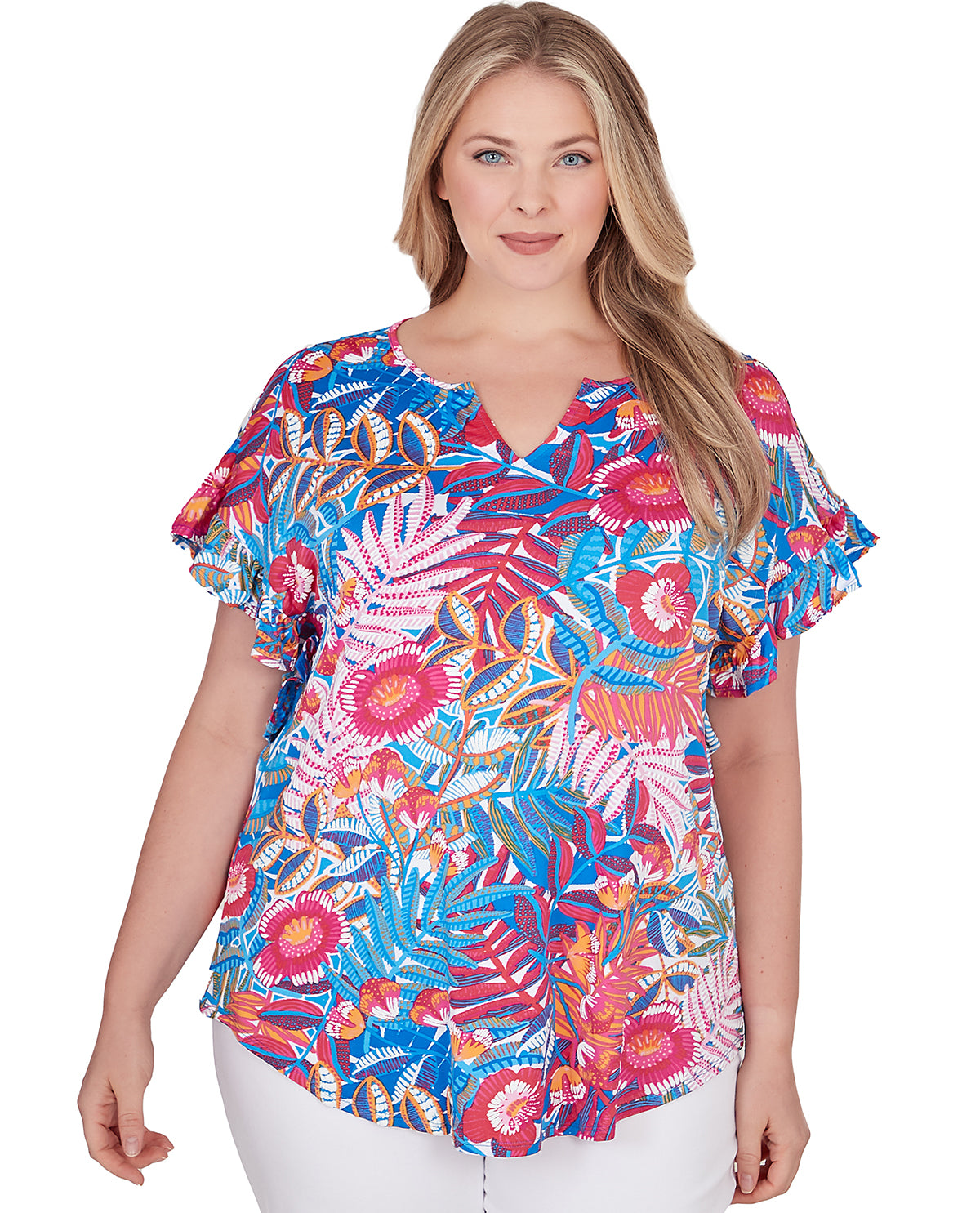 Ruby Road Plus Women's Rainforest Print Puff Sleeve Top