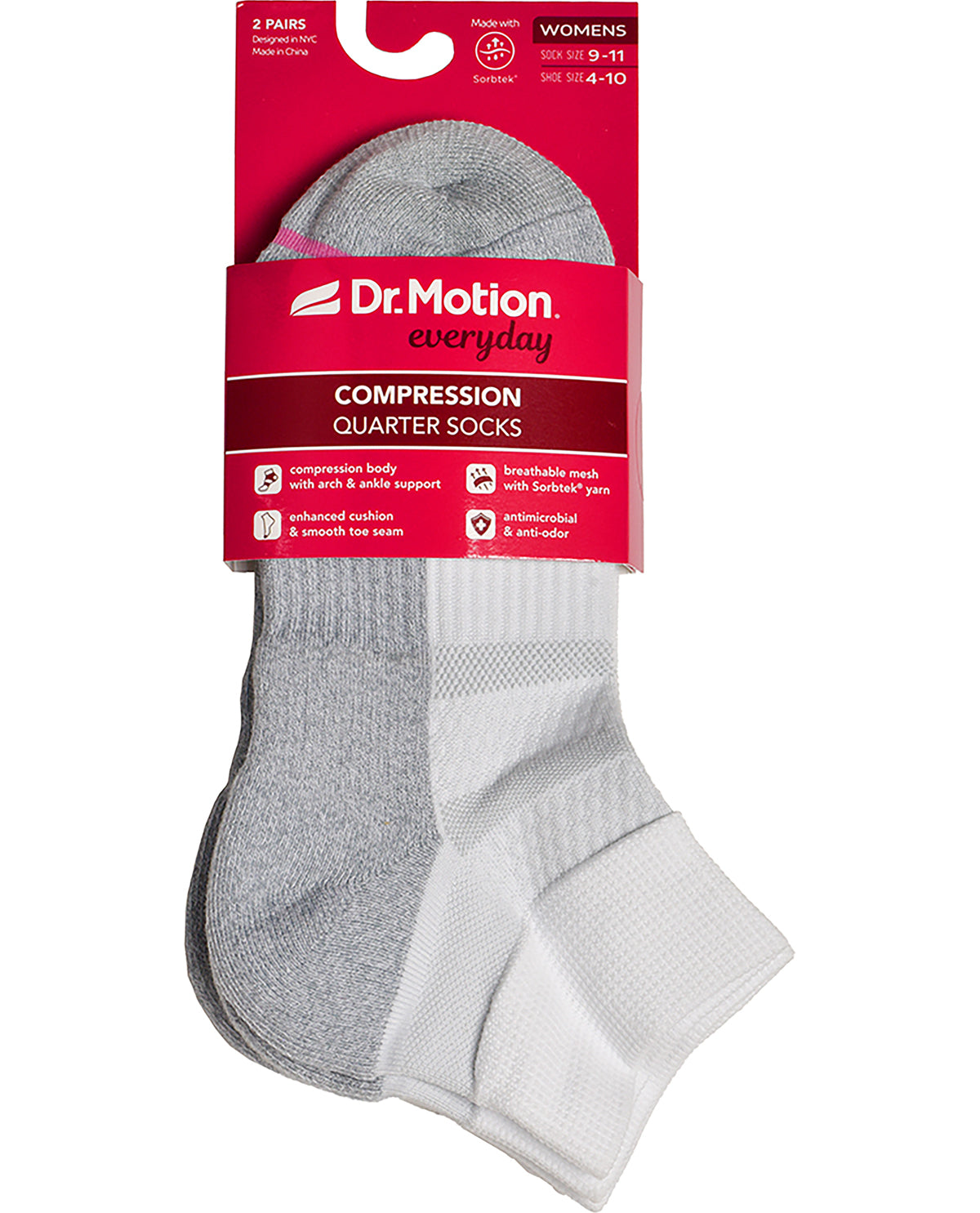 Dr. Motion 2PK White Quarter Compression Socks