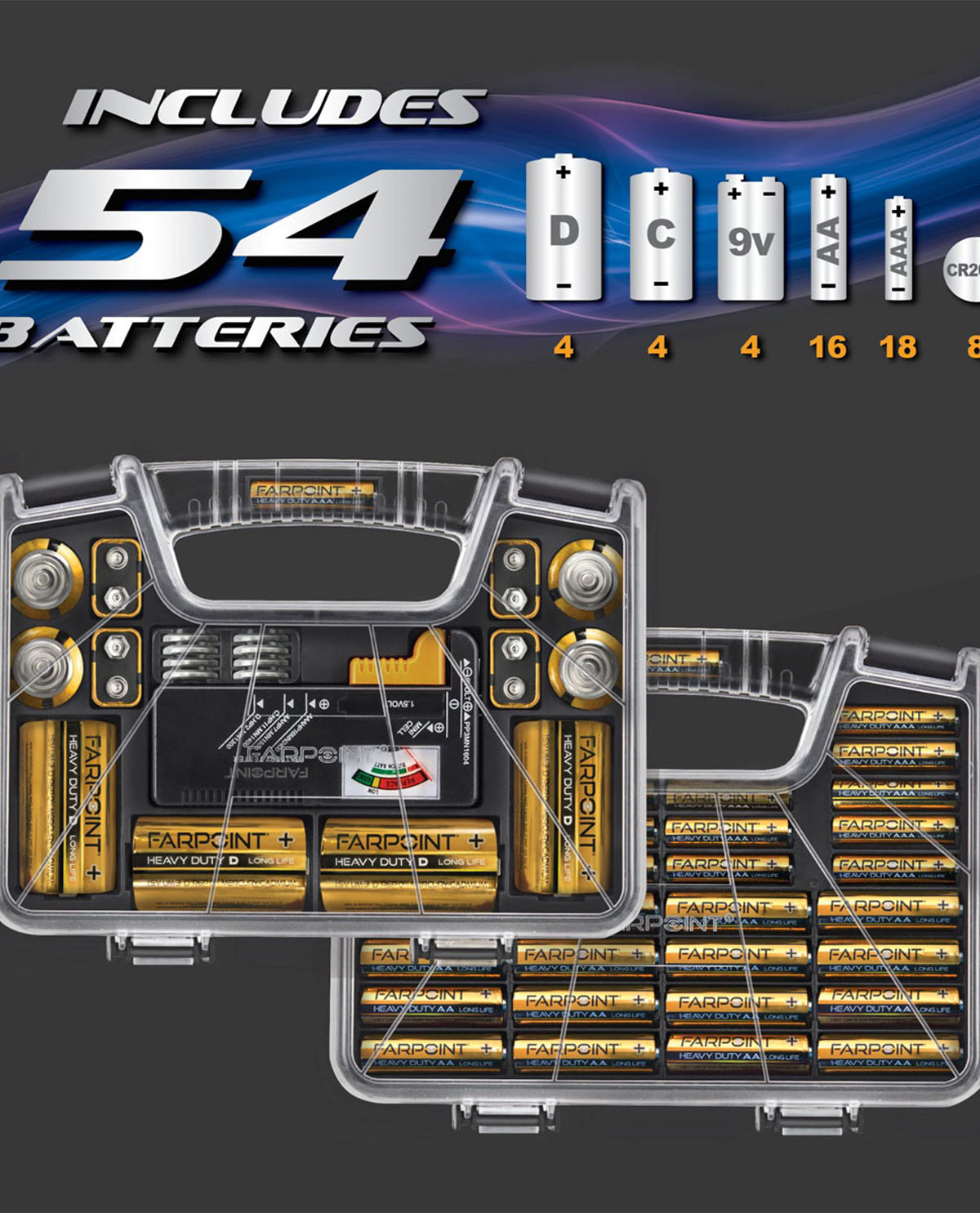 Battery Caddy with 54 Batteries