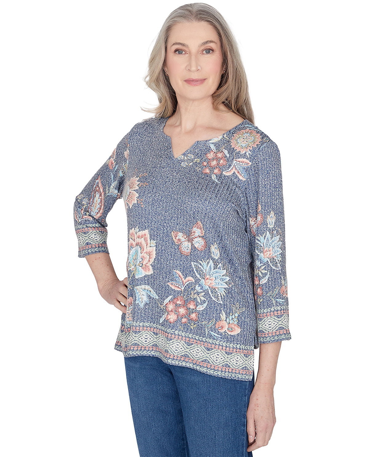 Alfred Dunner Missy Scottsdale Floral Border Knit Top