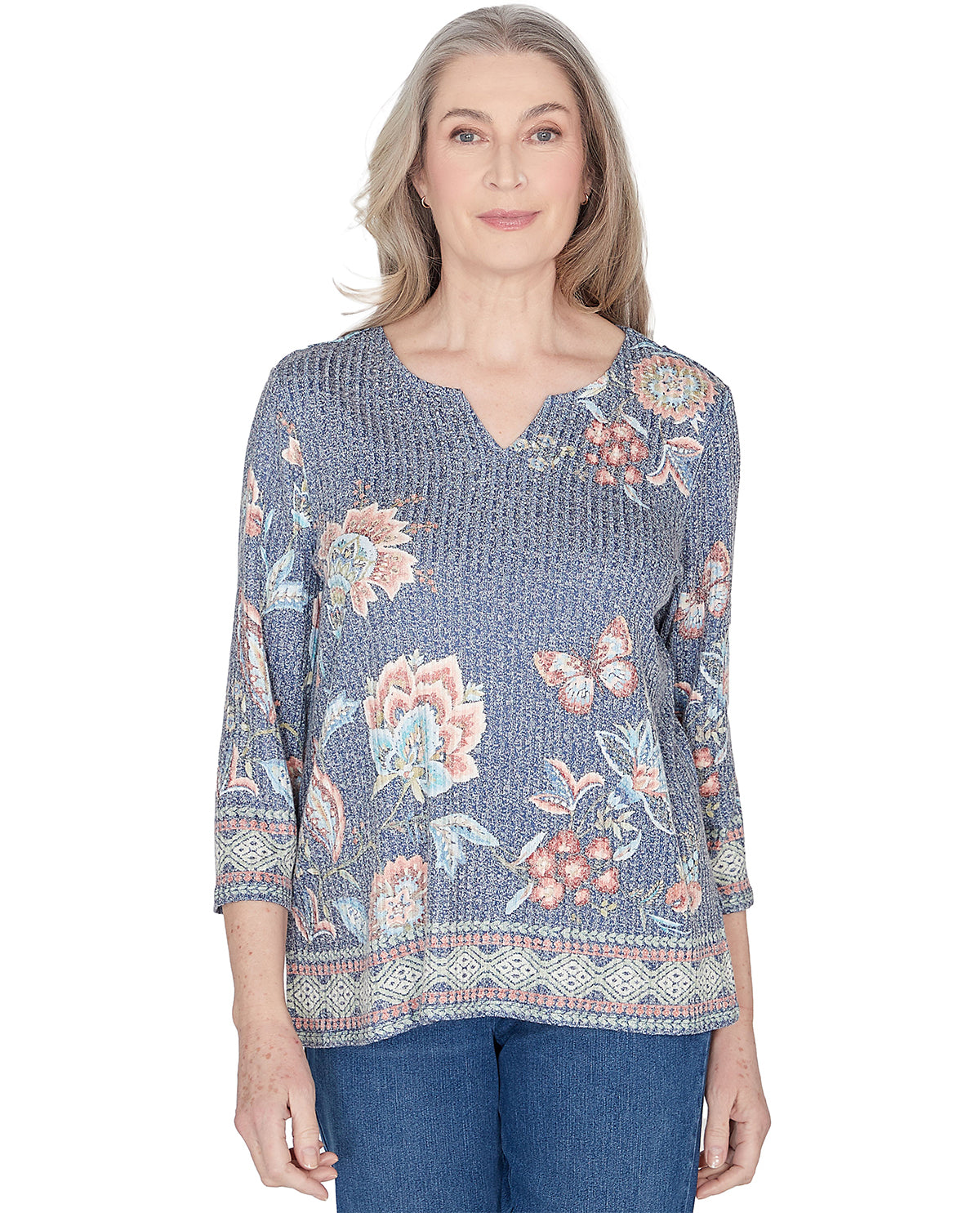 Alfred Dunner Missy Scottsdale Floral Border Knit Top