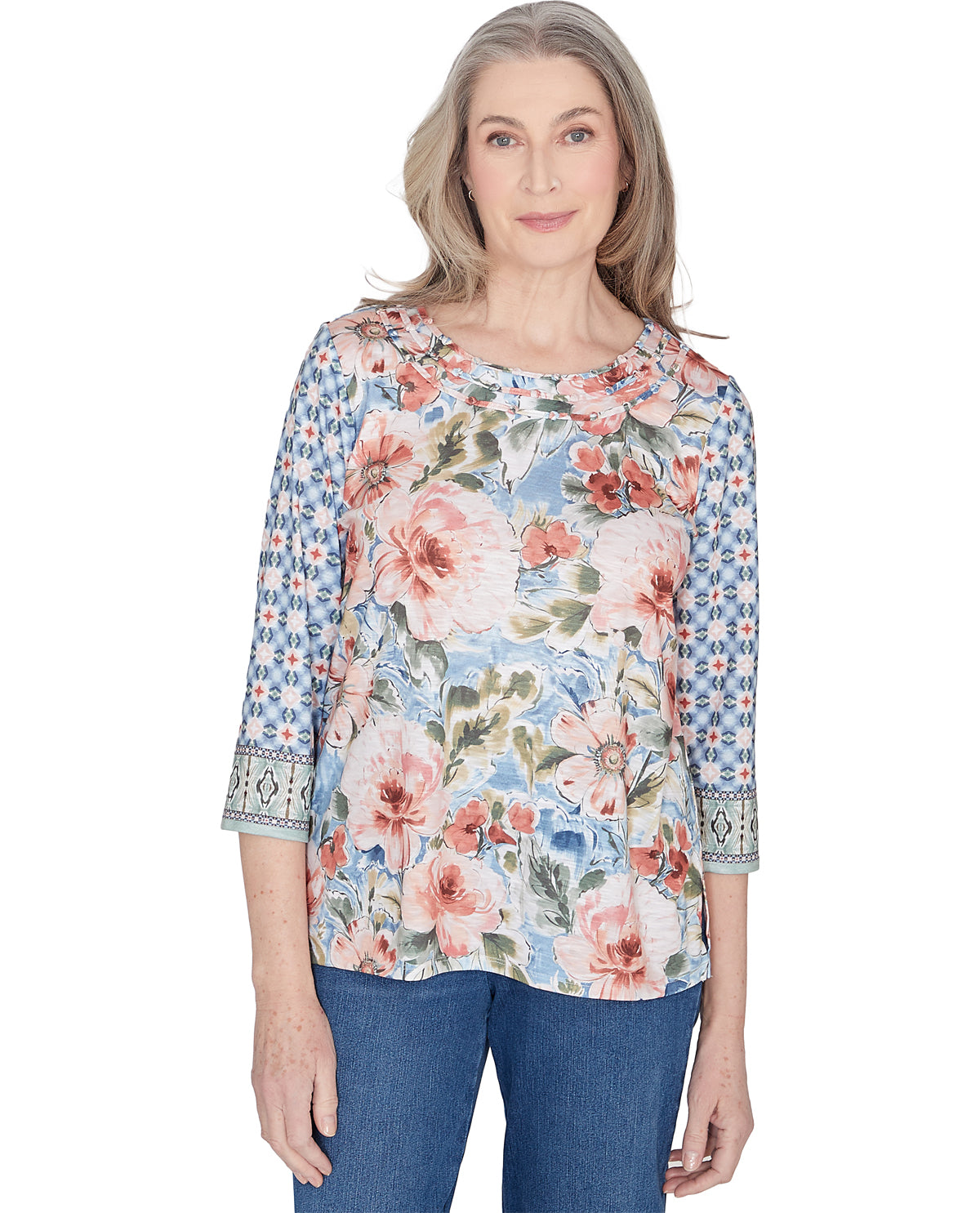 Alfred Dunner Missy Scottsdale Floral Geo Print Knit Top