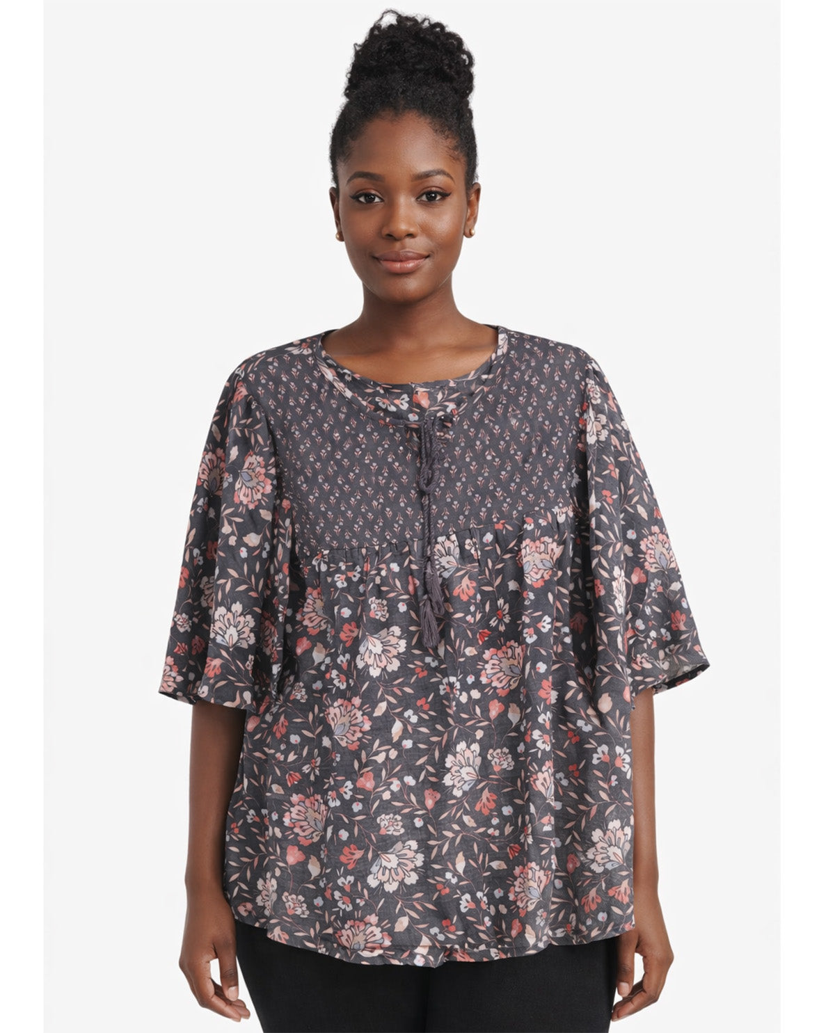 Palm Rio Print Boho Top Black