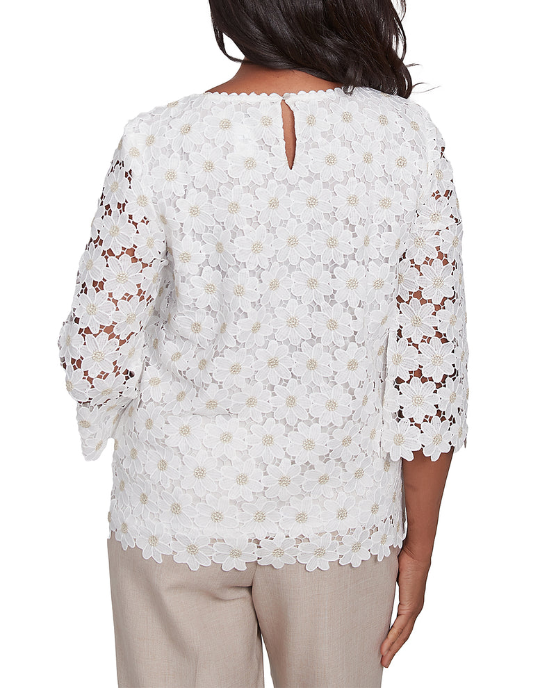 Alfred Dunner Kensington Garden Petite Woven Lace Top Ivory