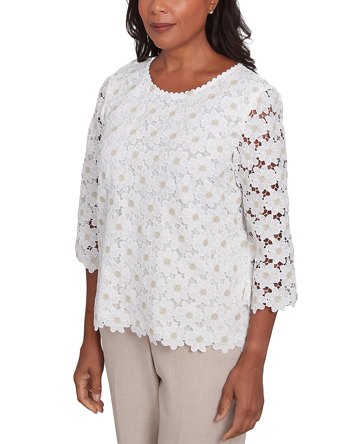 Alfred Dunner Kensington Garden Petite Woven Lace Top Ivory