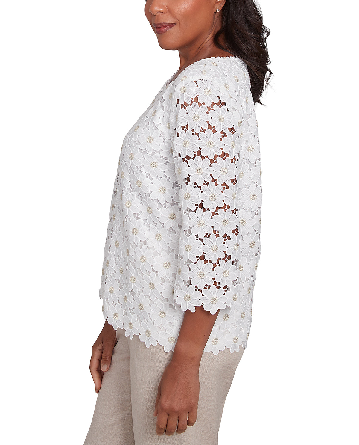 Alfred Dunner Kensington Garden Petite Woven Lace Top Ivory