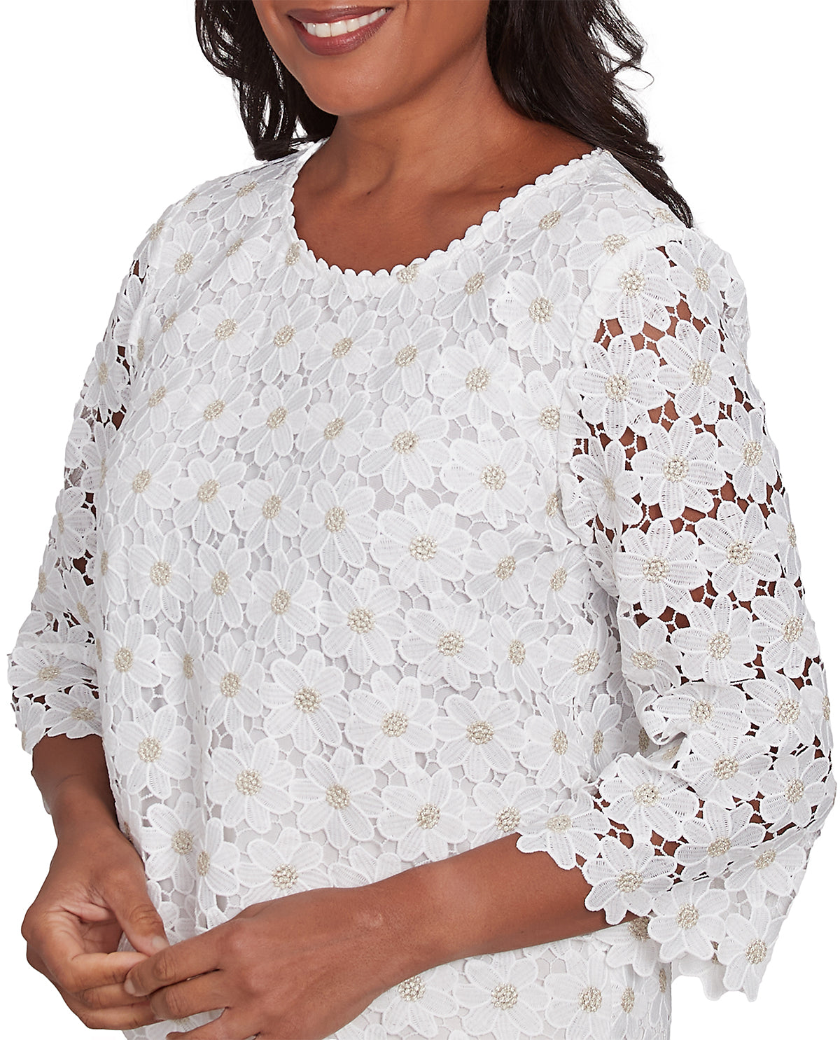Alfred Dunner Kensington Garden Petite Woven Lace Top Ivory
