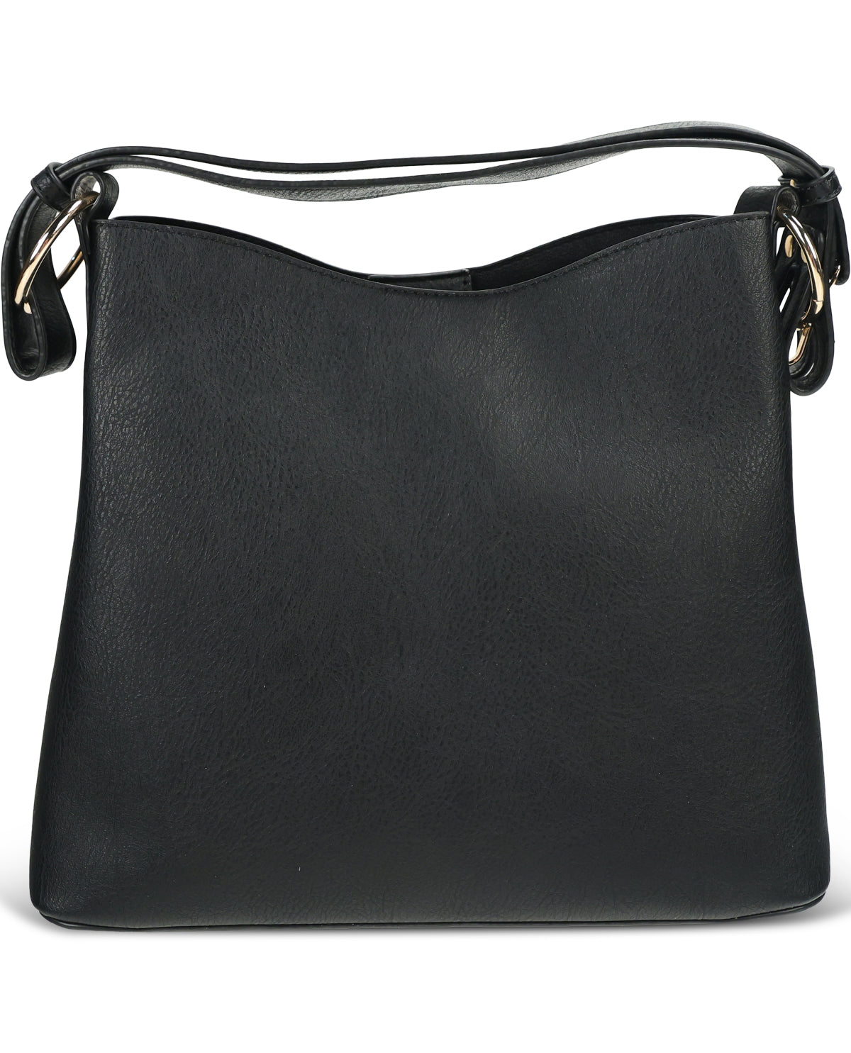 A black pebbled leather hobo shoulder bag with a single strap and gold-tone hardware, shown against a plain white background.