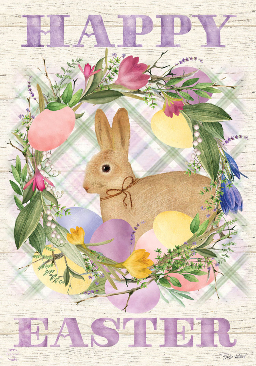 Bunny Easter Wreath Garden Flag