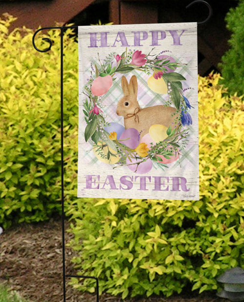 Bunny Easter Wreath Garden Flag