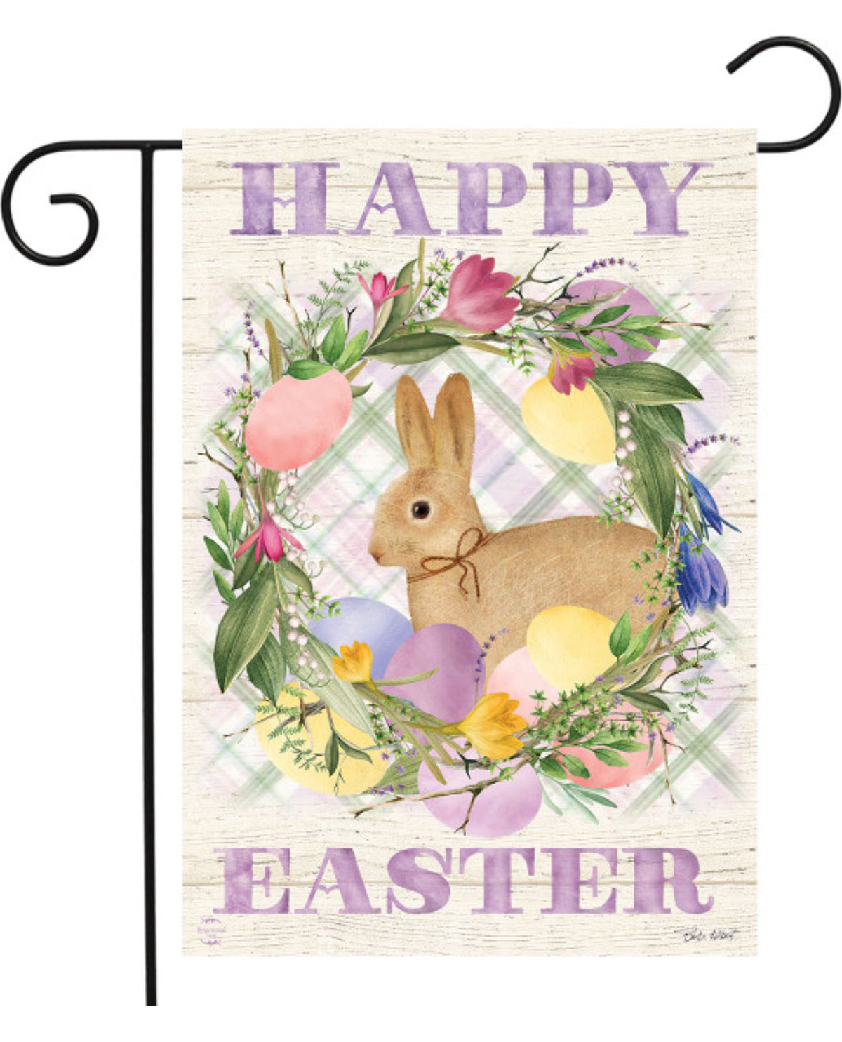 Bunny Easter Wreath Garden Flag