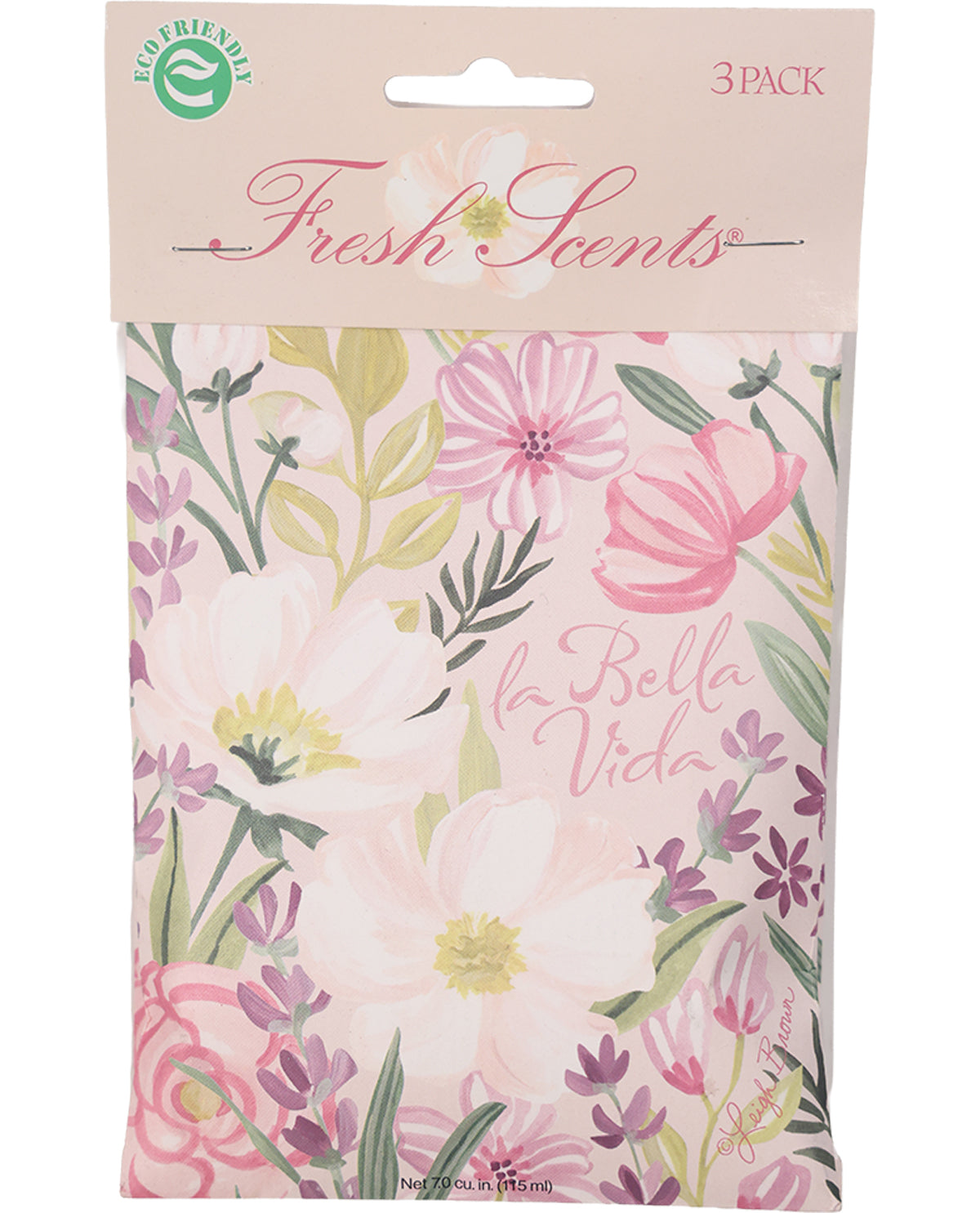A 3-pack of Fresh Scents by La Bella Vita 'la Bella Vida' scented paper towels. The product is packaged in a clear plastic bag with a light pink header card and features a floral pattern of pink, purple, and green flowers on a pale pink background.