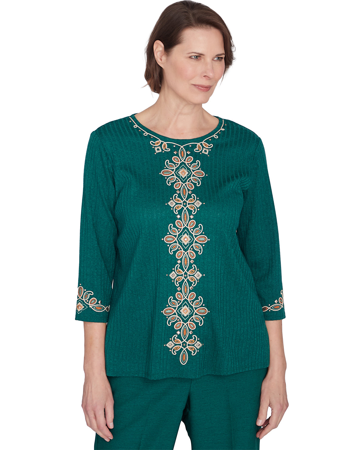 Alfred Dunner Missy Emerald Isle Center Medallion Knit Top