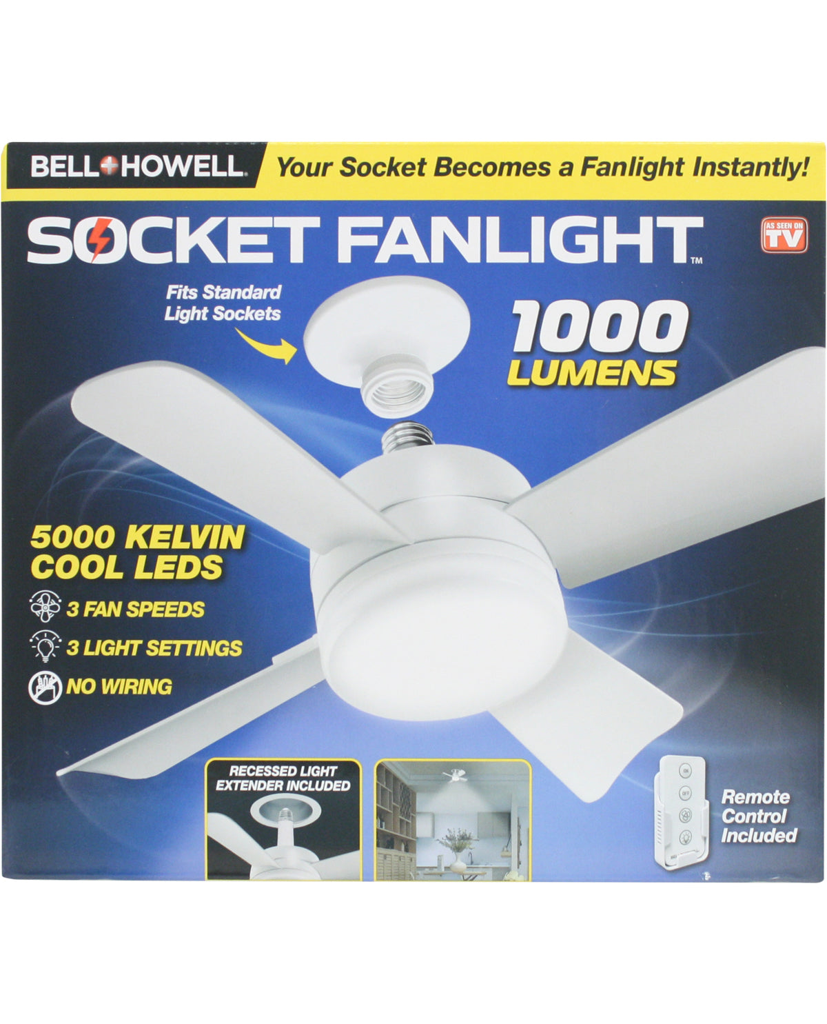 Bell + Howell Socket Fan with Light & Remote
