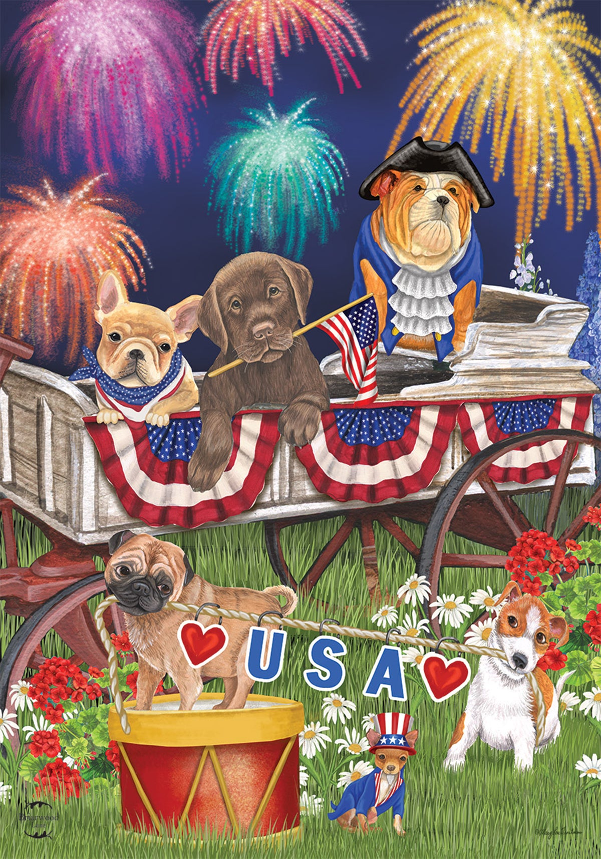 Fourth of July Patriotic Pups Garden Flag