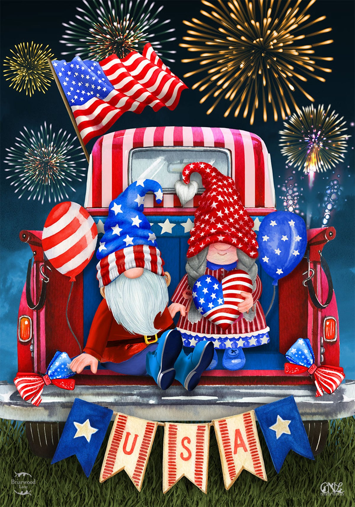 USA Gnomes Garden Flag