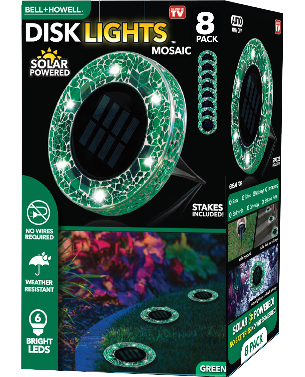 Bell+Howell Solar Powered Disk Lights with Green Mosaic Glass (4-Pack)
