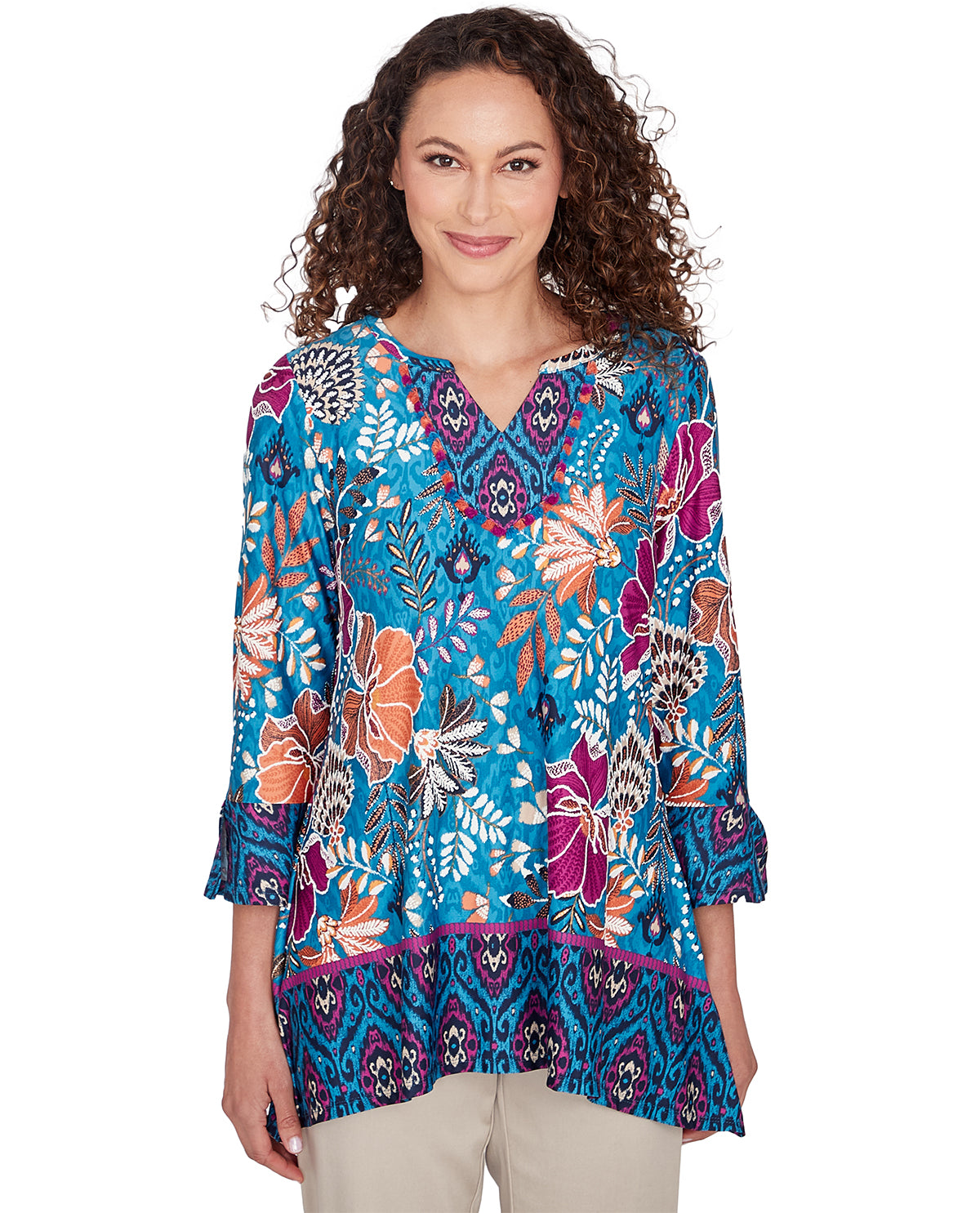 Ruby Road Missy Global Luxe 3/4 Floral Print Knit Top
