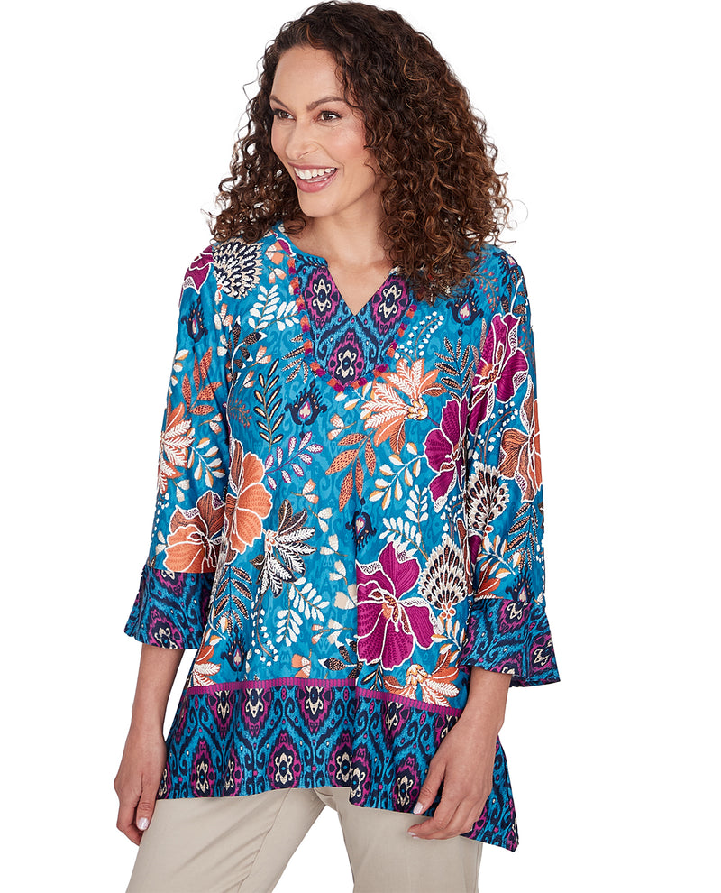 Ruby Road Missy Global Luxe 3/4 Floral Print Knit Top