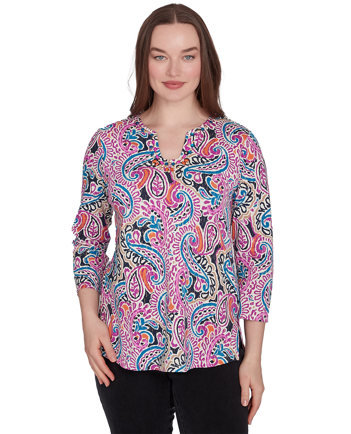 Ruby Road Missy Global Luxe 3/4 Paisley Print Top