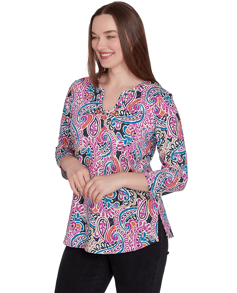 Ruby Road Missy Global Luxe 3/4 Paisley Print Top