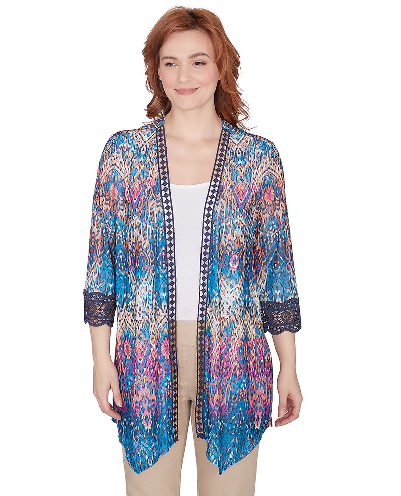 Ruby Road Missy Global Luxe 3/4 Print Mesh Cardigan