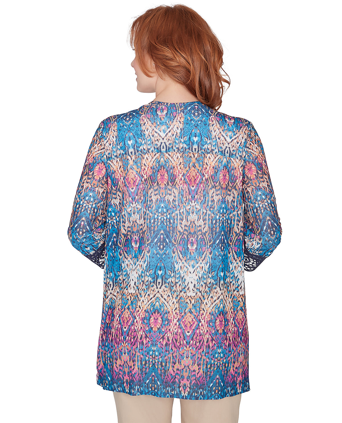 Ruby Road Missy Global Luxe 3/4 Print Mesh Cardigan