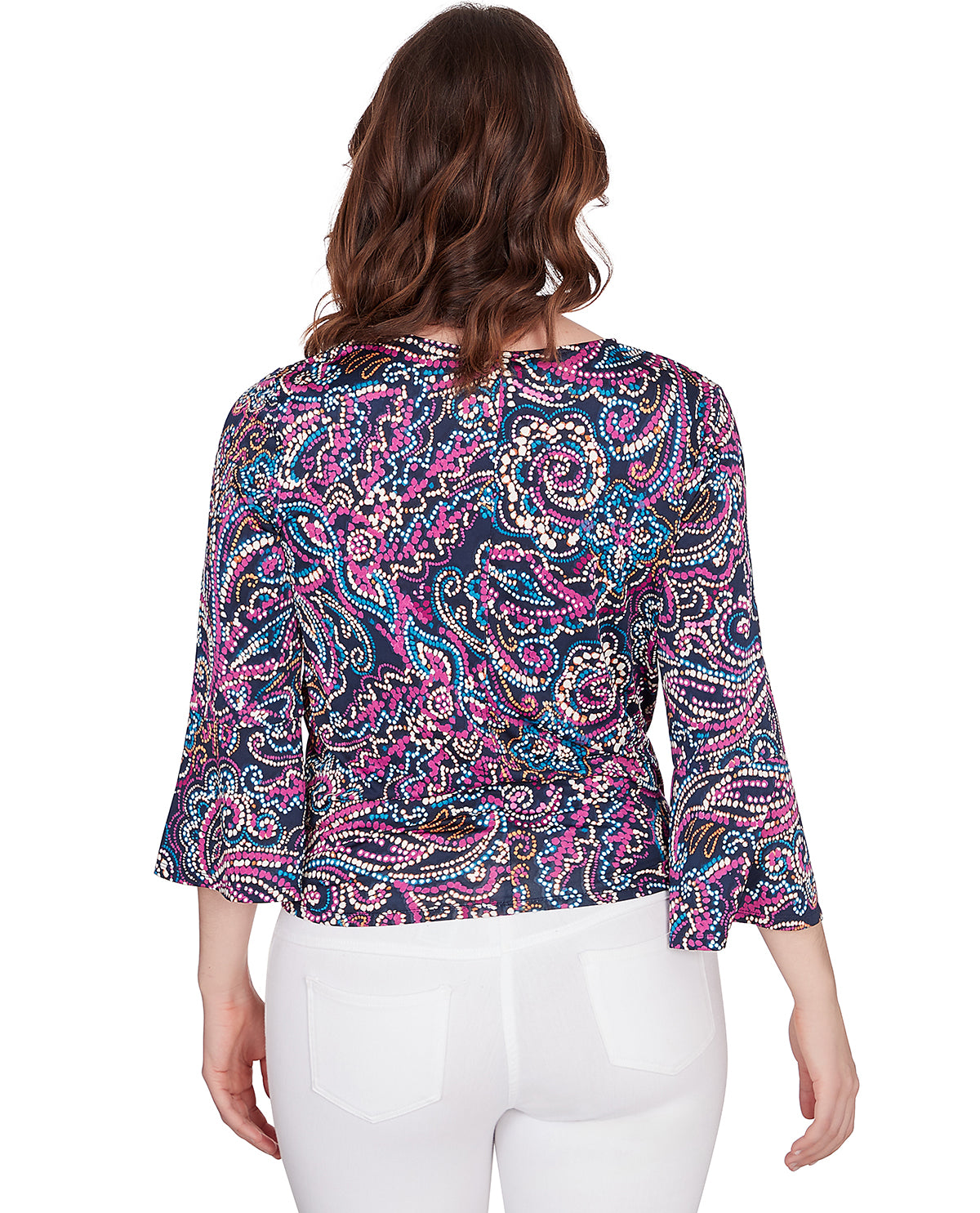Ruby Road Missy Global Luxe 3/4 Sleeve Abstract Floral Knit Top