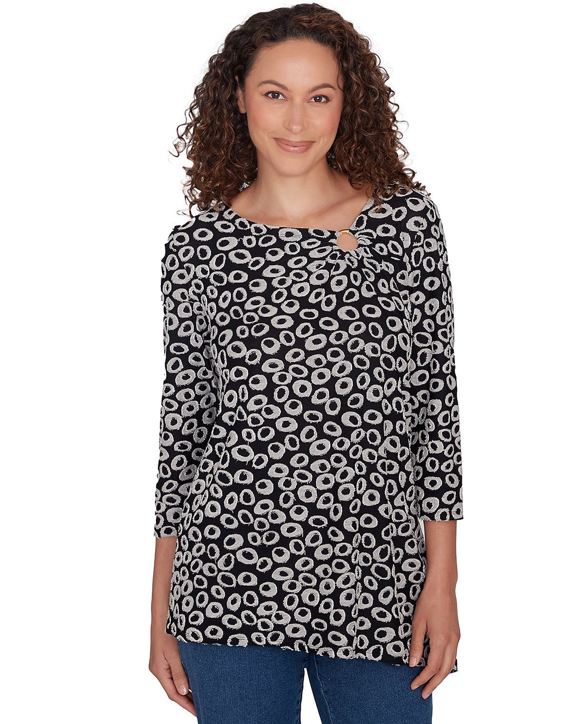 Ruby Road Missy New & Now 3/4 Sleeved Ring Neck Spot Knit Top